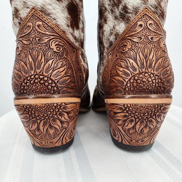 MYRA BAG Georgia Trails Brown & White Hair-On Hide Short Cowboy Boots 6-11 New - Picture 5 of 14